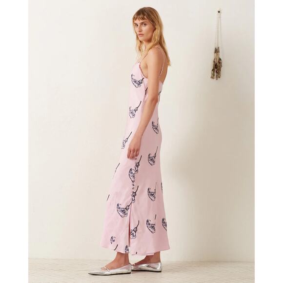 Large Alix of Bohemia Athens Pink Calla Lily Silk Slip Dress Sweetheart Lined - Picture 8 of 16